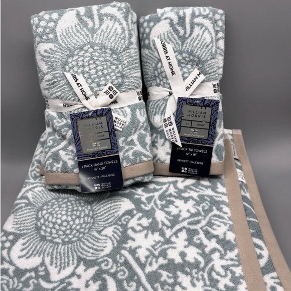 6 Pc William Morris KENNETT Pale Blue Floral Vines Bath Hand Tip Towel Set NEW - Picture 13 of 13